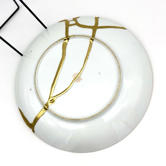 Kintsugi Plate Japanese Hand Painted Landscape Sailboat Gold Crack Growth Gift - Picture 11 of 12